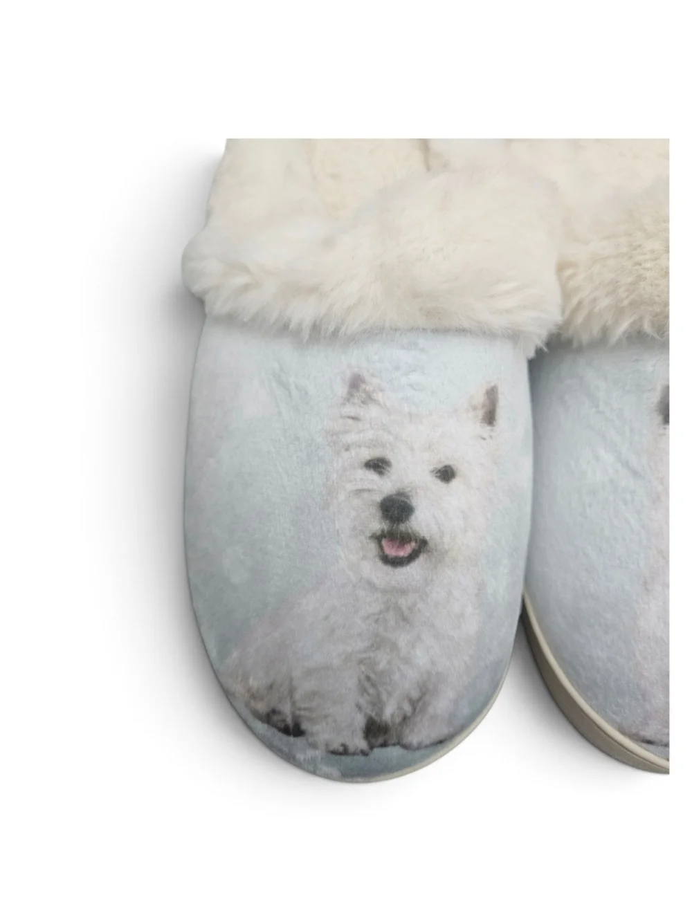 E&S Pets Westie Snugg Slippers West Highland Terrier Dog Print Faux Fur S/M